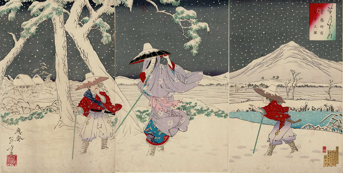 Kasanes Graphica “Tokiwa Gozen is going in the snow, in the Snow, Moon and Flower series” Toshikata Mizuno, 1884